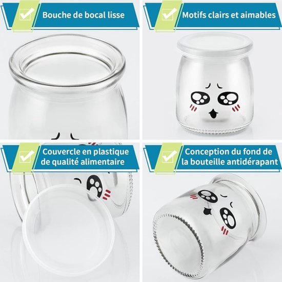 Set van 12 glazen potten met deksel voor yoghurt, desserts en bewaren (200ml) — afbeelding 3