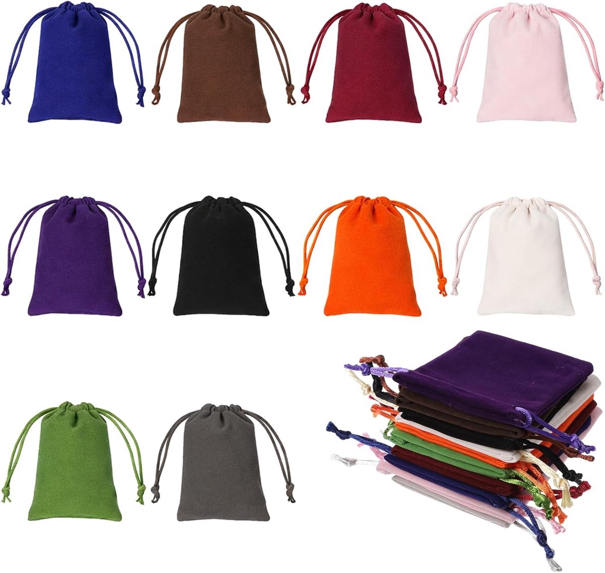 Set van 10 Fluwelen Trekkoordtassen 10 x 8 cm - Kleurige Geschenktassen voor Sieraden, Trouwen en Feesten
