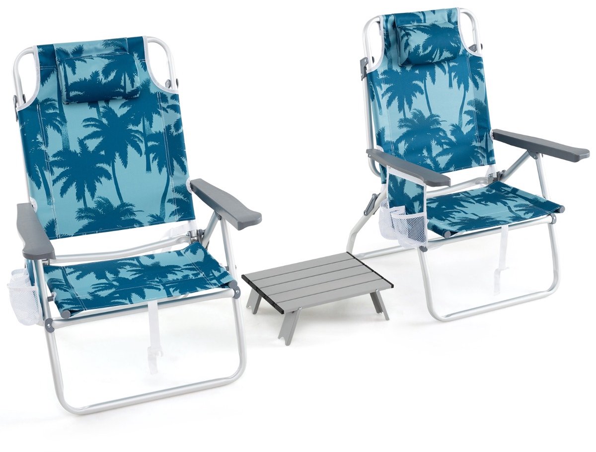 SureDeal® - Tuinset - Strandstoelen - Tafel Opvouwbare Campingstoelen - Verstelbare Rugleuning Opvouwbare - 66x65x91 cm - Blauw
