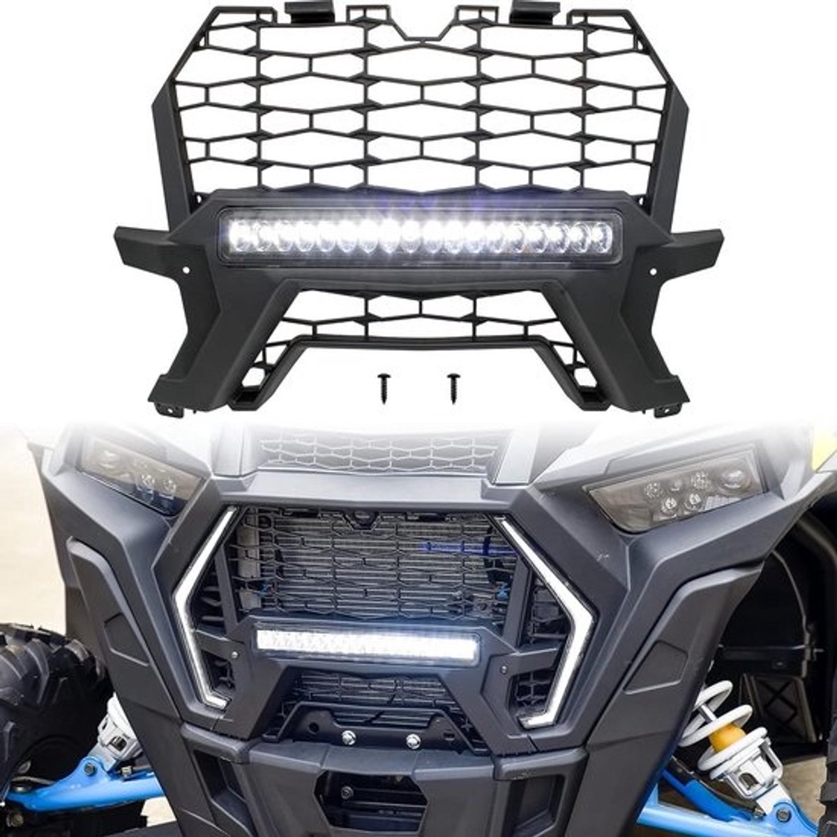 Voertuig Grill met LED - Voorgrill UTV - Off-road Rijden - Geïntegreerde Lichtbalk - 53 x 36 x 7.5 cm