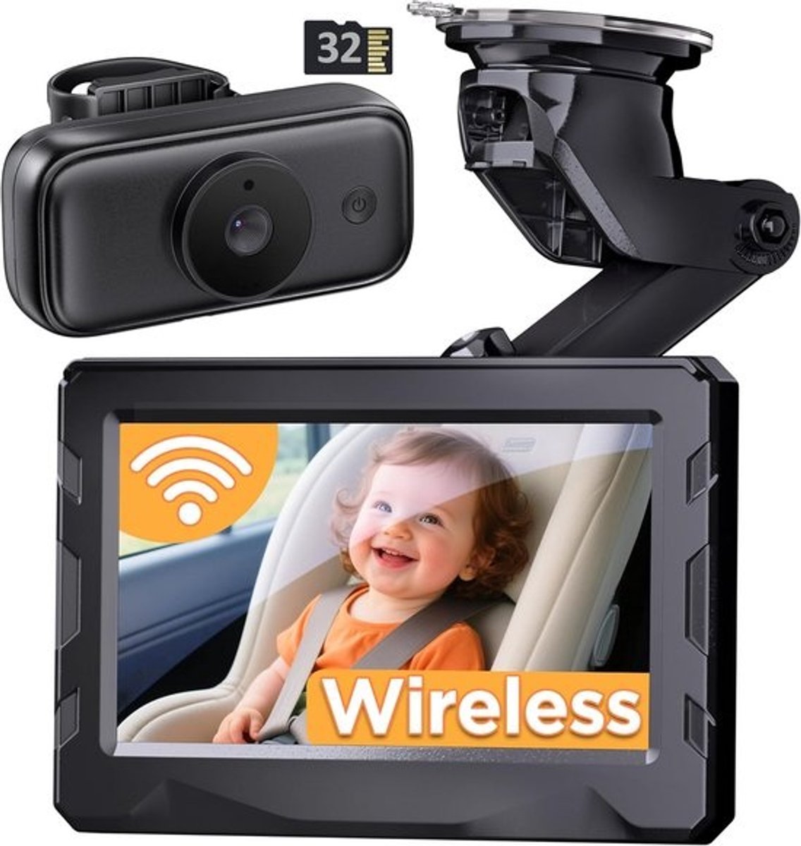 Draadloze Baby Autocamera HD 1080P met Nachtzicht en Groot Display