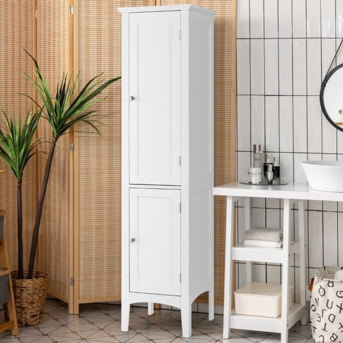 SureDeal® - Badkamerkast - Stuks Opbergmeubel - Badkamer Staande Kolom - Niveaus Opbergkasten - Keuken Woonkamer - 37x37x160 cm - Wit