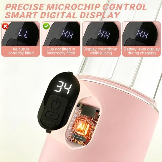 Draagbare mixer - Mini blender - Verse sappen maken - 16-blads snijkop - 500 ml inhoud - Roze — afbeelding 3