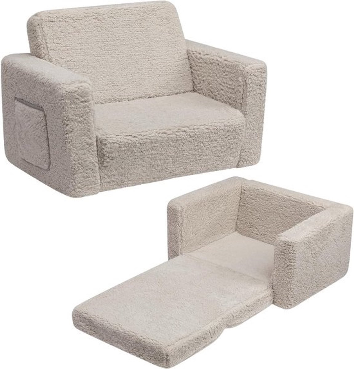 Kinderfauteuil Slaapbank 2-in-1 Opvouwbare Kinderbank Zacht Pluche Comfortabel
