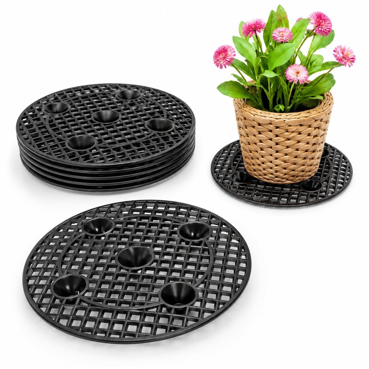 BOTC Plantenonderzetters - 1 Stuk 40 cm - Bloempot Onderzetters voor Binnen & Buiten - Kunststof - Zwart