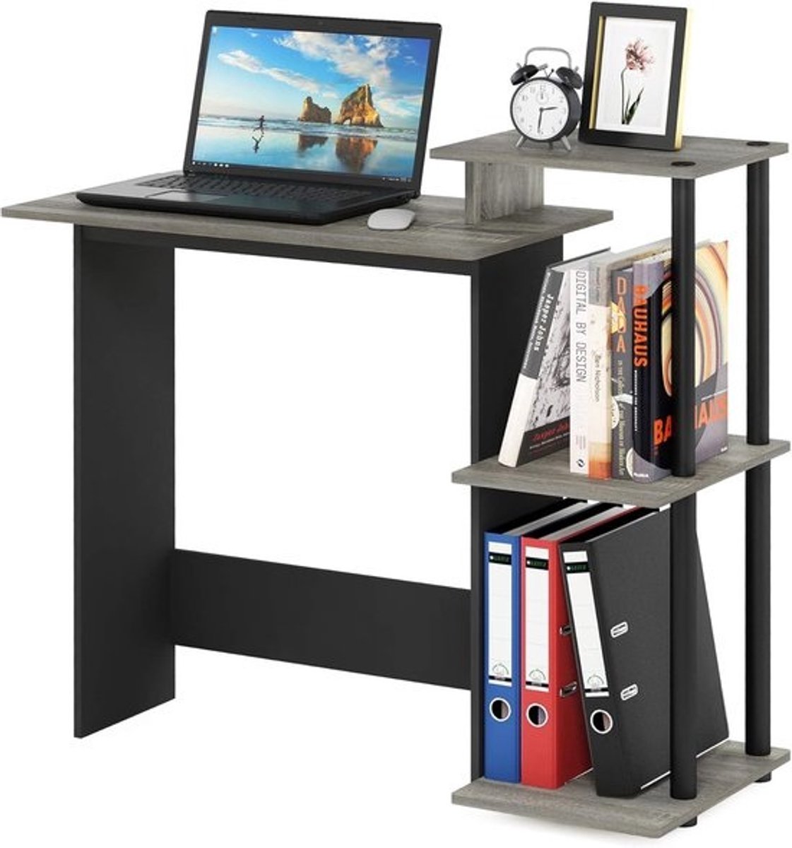 Compacte Laptop Tafel Eiken Grijs/Zwart - Ideaal voor Thuiswerk