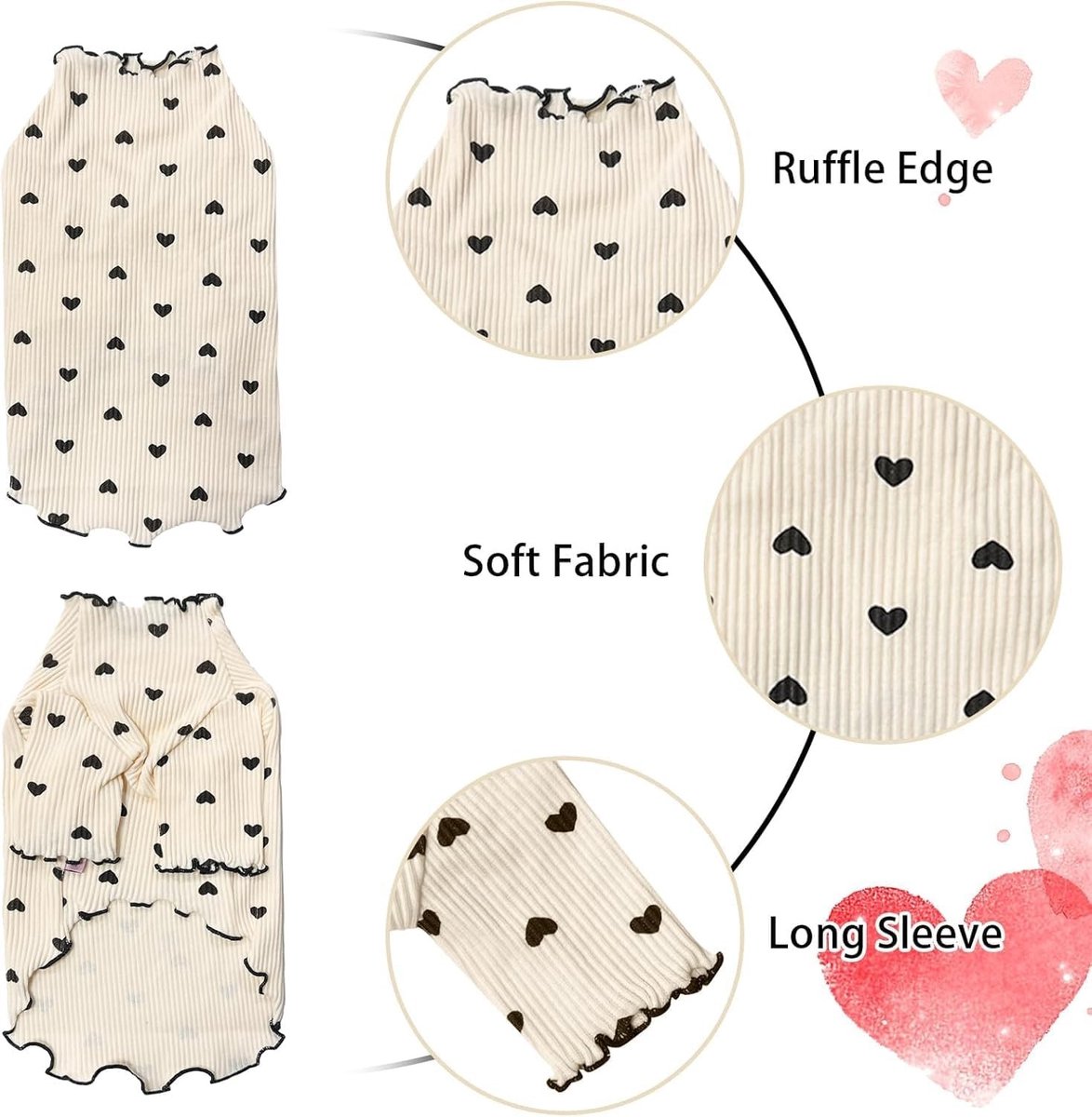 Zomeroutfits voor Kleine Honden en Katten met Hartjesprint, Rimpel Mouwen en Rekbare Stof voor Chihuahua, Schnauzer en Shih Tzu (Koffie, XS)