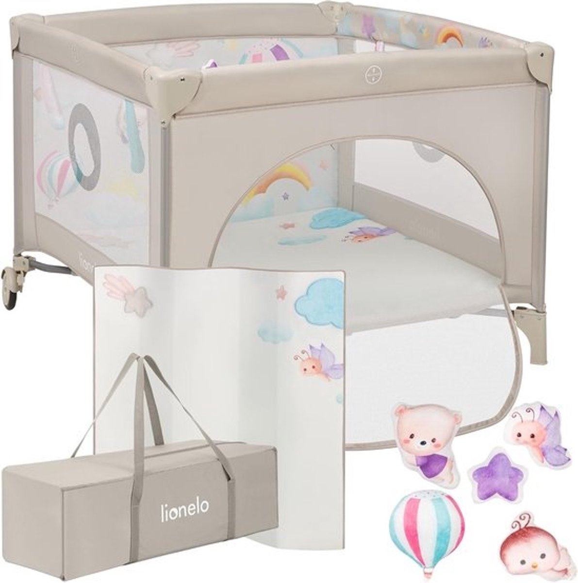 Opvouwbaar 2-in-1 Reisbedje en Speelbox voor Baby's tot 15 kg - Ademend, Met Matras, Speelgoed en Wieltjes