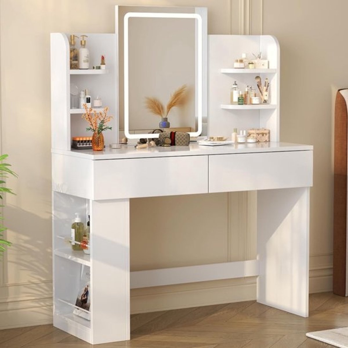 Kaptafel met Spiegel en Verlichting - Make up Tafel - Cosmeticatafel - Beautykamer