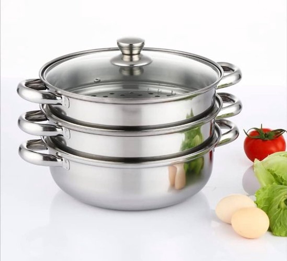 Stoomkoker 28 cm met Glazen Deksel - Vaatwasmachinebestendige Stoompan voor Groenten, Vis en Kip