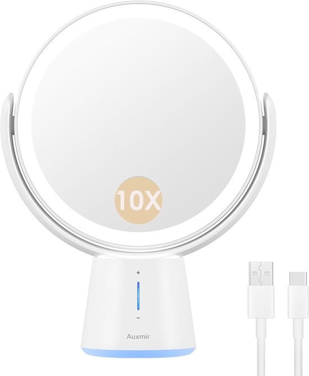 Make-up Spiegel LED Verlicht met 1X/10X Vergroting en Dimbare Helderheidsniveaus - Oplaadbare Cosmeticaspiegel voor Thuis en Onderweg