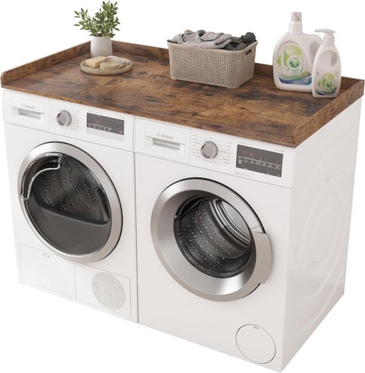 Wasdroger Aanrechtblad met Randrails - Houten Werkblad voor Wasmachine en Droger - 27,5 Inch Diepte x 54 Inch
