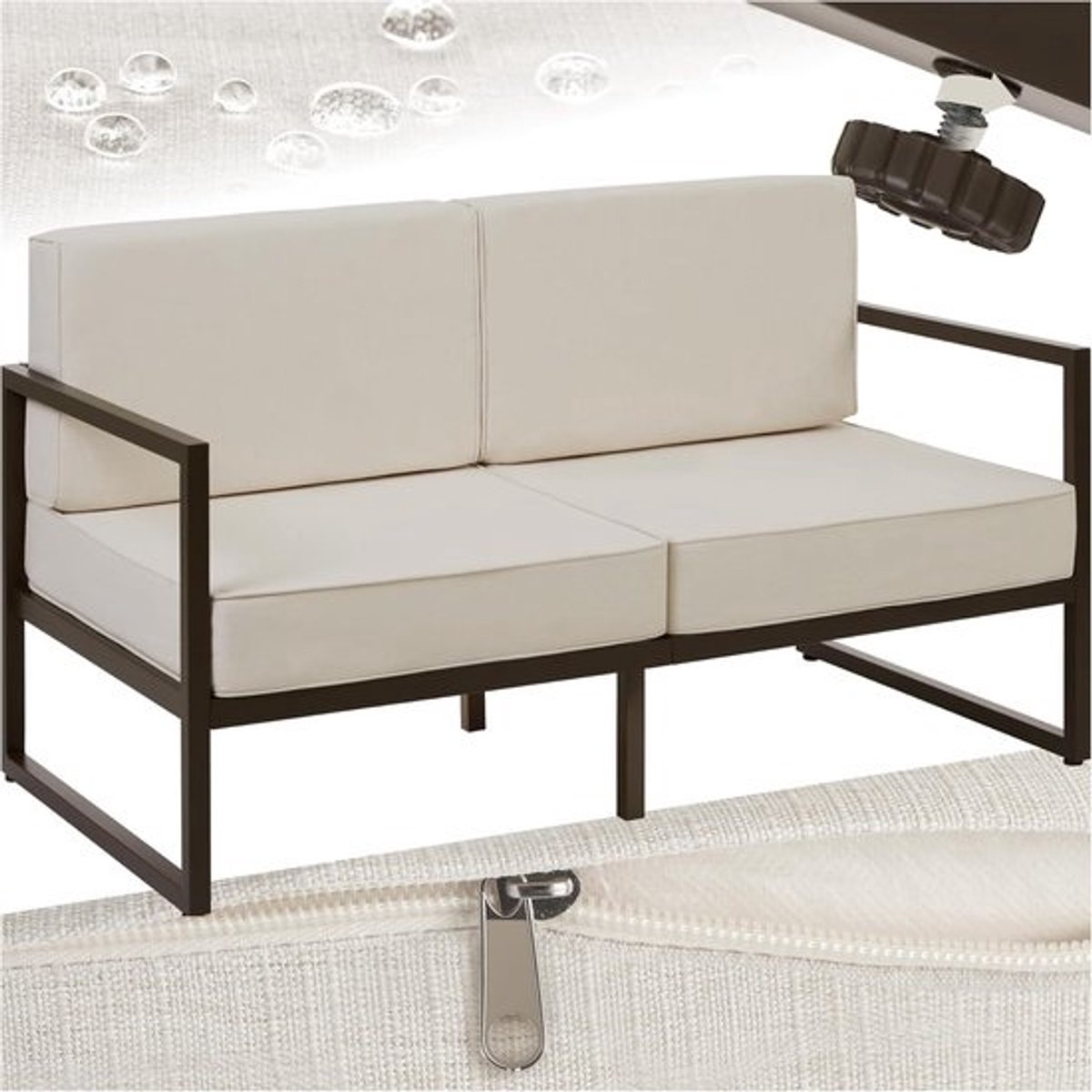 Comfortabele 2-zits Loungebank voor Tuin en Balkon - Stevig Stalen Frame - Waterafstotende Kussens - Snelle Montage