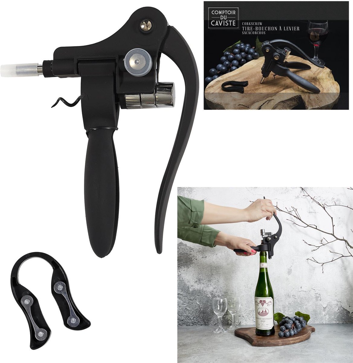 Professionele Wijnopener met Hefboom – Luxe Kurkentrekker – Ergonomische Wijnflesopener – Handmatige Lever Corkscrew – Voor Wijnflessen – Zwart