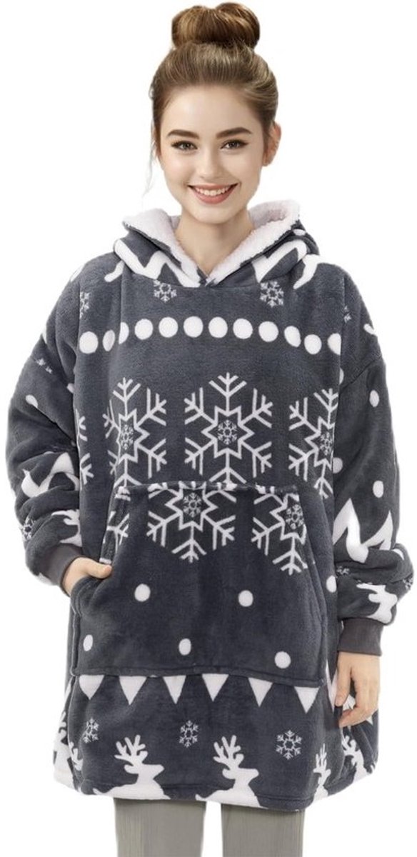 Kinder Hoodie - Oversized Sweater - Warm Blijven - Zachte Sherpa Voering - Maat XL - Donkergrijs
