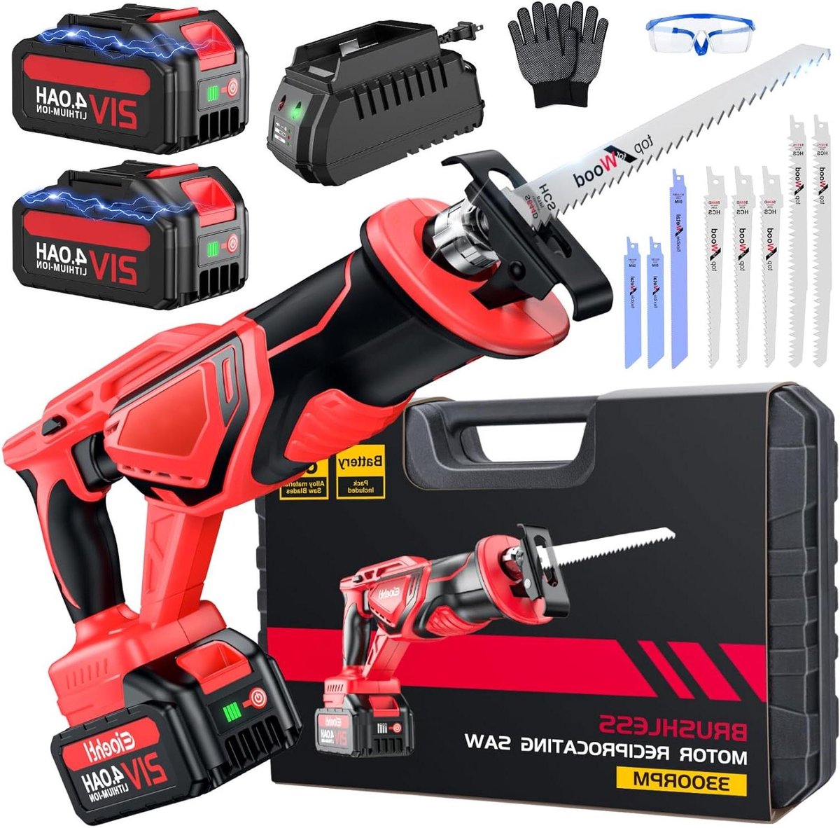 Reciprozaag Set - Accu Zaag - Klusprojecten Uitvoeren - Borstelloze Motor - 8 Bladen - Roze
