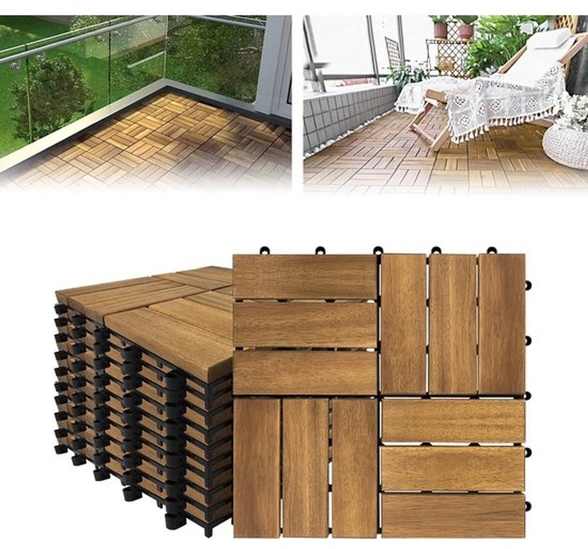 Houten Terrastegels - Vloerbedekking Balkon - Tuin Opknappen - Kliksysteem Drainage - 3 m² 33 Stuks - Model B