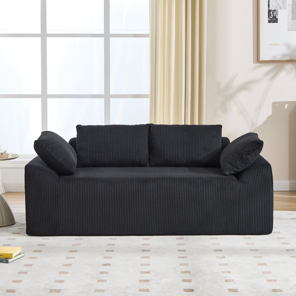 MODENUIT Zitbank 170 x 60 x 86 cm - Diepe Zit - Voor Woonkamer, Slaapkamer En Kantoor - Stof - Zwart