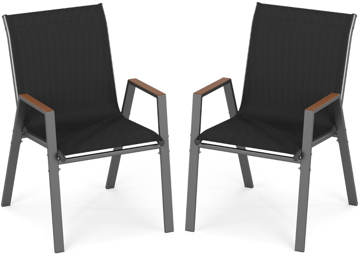 SureDeal® - Fauteuil - Tuinstoelen Stapelbare Stoelen - Hoge Rugleuning Ademend - Zwart - 56x66x88 cm - Grijs