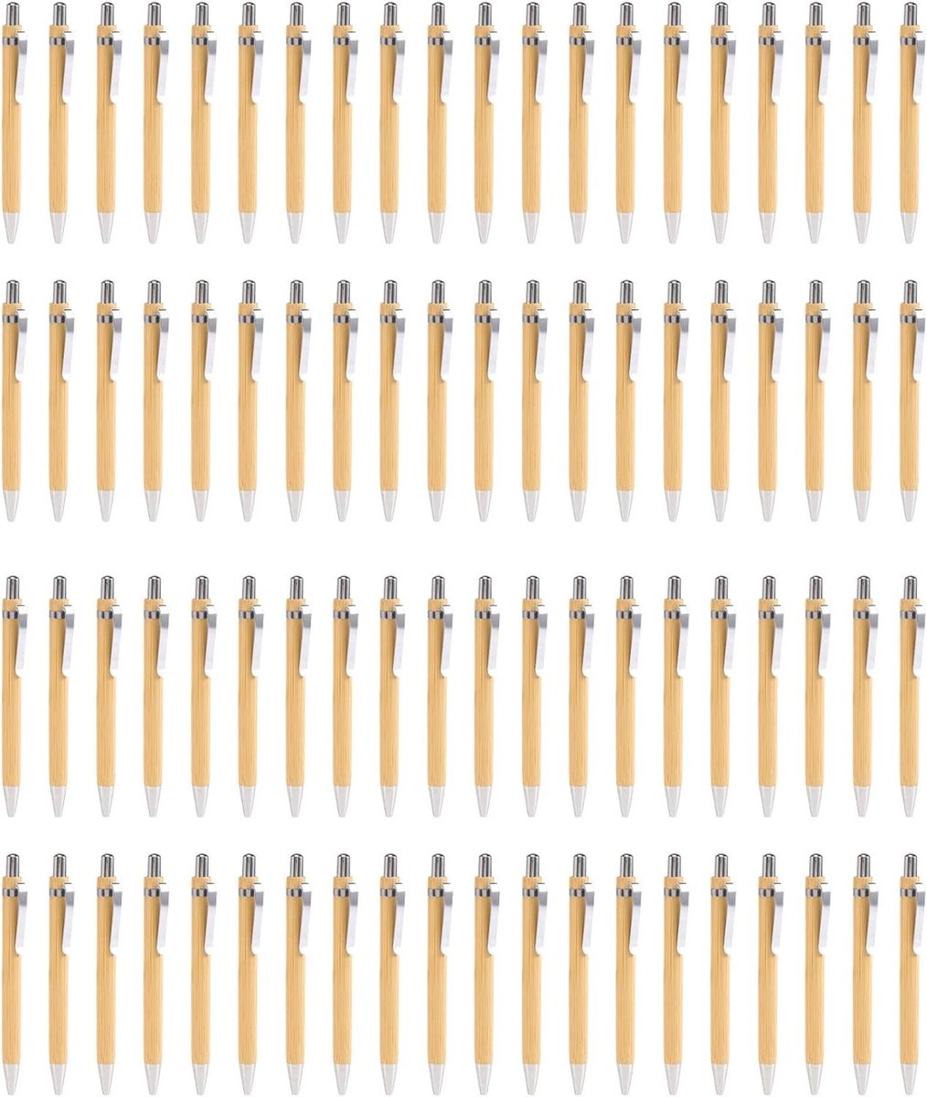 Set van 80 balpennen met bamboe afwerking, 40 zwarte en 40 blauwe inktpennen voor schrijven en tekenen
