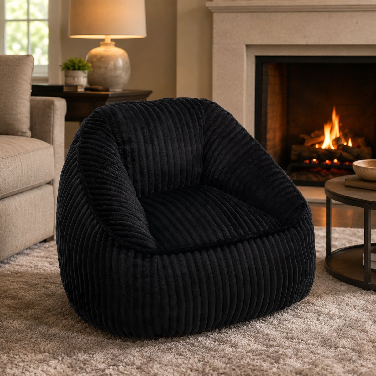 Zitzak - Zitbank - Zitzak Stoel - Fauteuil - Relaxstoel - Ergonomisch bank - Chenillestof - Binnen - Vulling van traagschuim - pluizig en zacht - Geen montage nodig - Geschikt voor de woonkamer, slaapkamer en leeshoek - Zwart