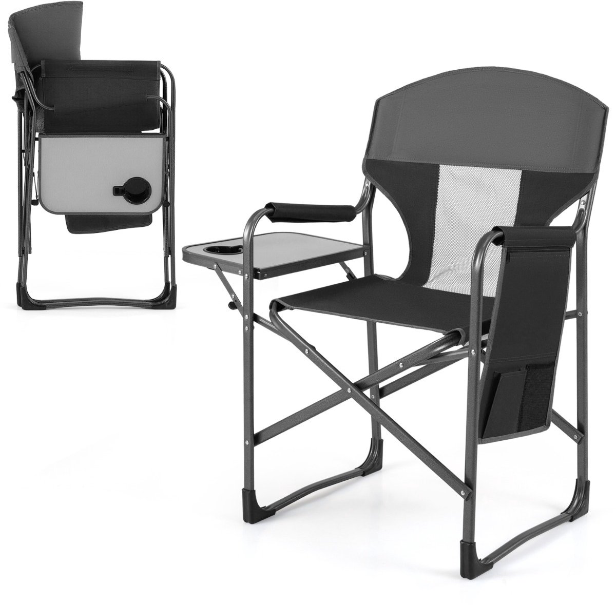 SureDeal® - Tuinmeubel - Opvouwbare Regisseursstoel Draagbare - Zijtafeltje Bekerhouder - 83x50x101 cm - Donkerbruin