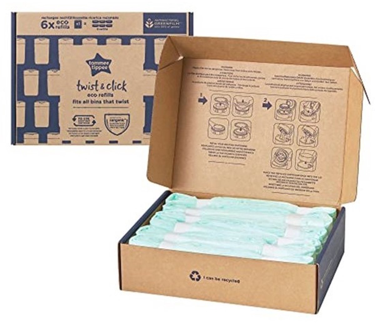 Duurzame Eco-navullingen voor Twist & Click Luieremmer - Antibacteriële GREENFILM - 6 Stuks