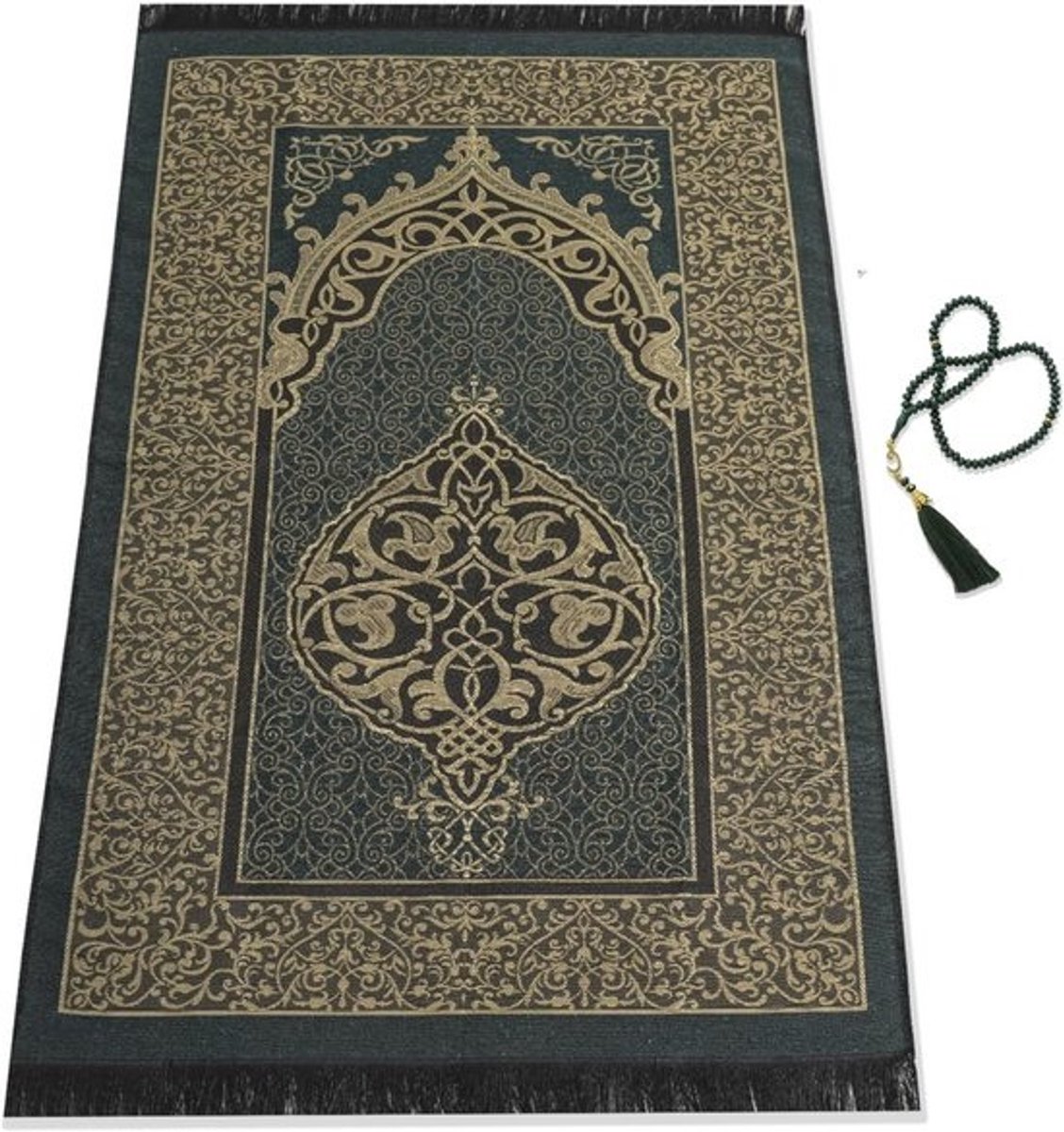 Traditionele Dikke Gebedskleed voor Moslims met 99 Gebedskralen en Gebedsmutsje - Inclusief Reistas voor Mannen, Vrouwen en Kinderen