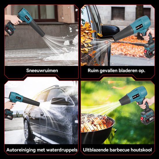 ONEVAN Accu Bladblazer - 300 m/s Handblazer - Borselloze Bladblazer - met 2 x Accu's en 4x Mondstuk - 3 versnellingen - voor Bladeren en Tuinafval van ONEVAN — afbeelding 5