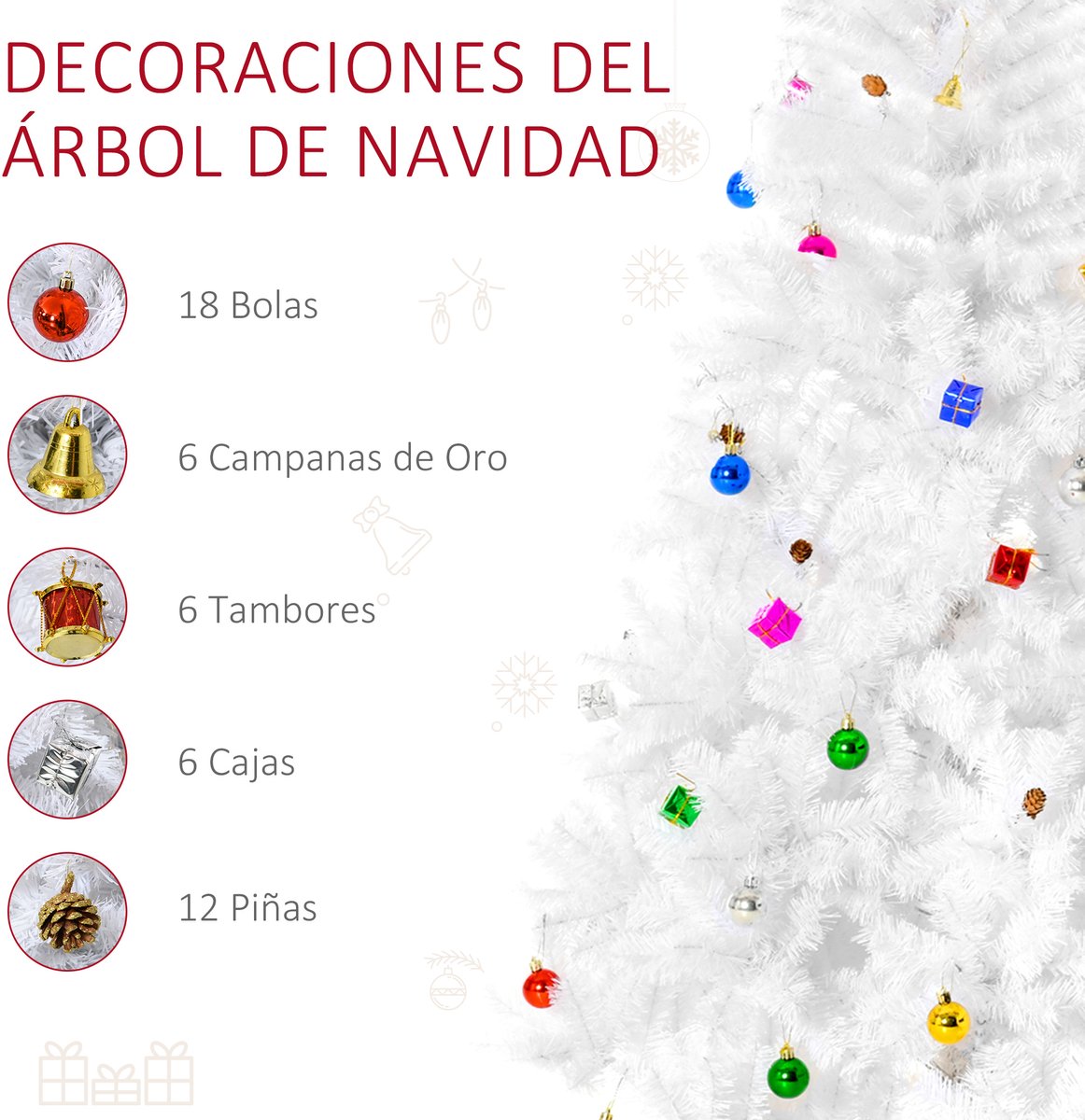 Delightness Kerstboom - Kunst Boom - Decoratie - Kerst - Feestdagen - 930 Takken - Met Versiering - 105X105X180 Cm - Wit – foto 8