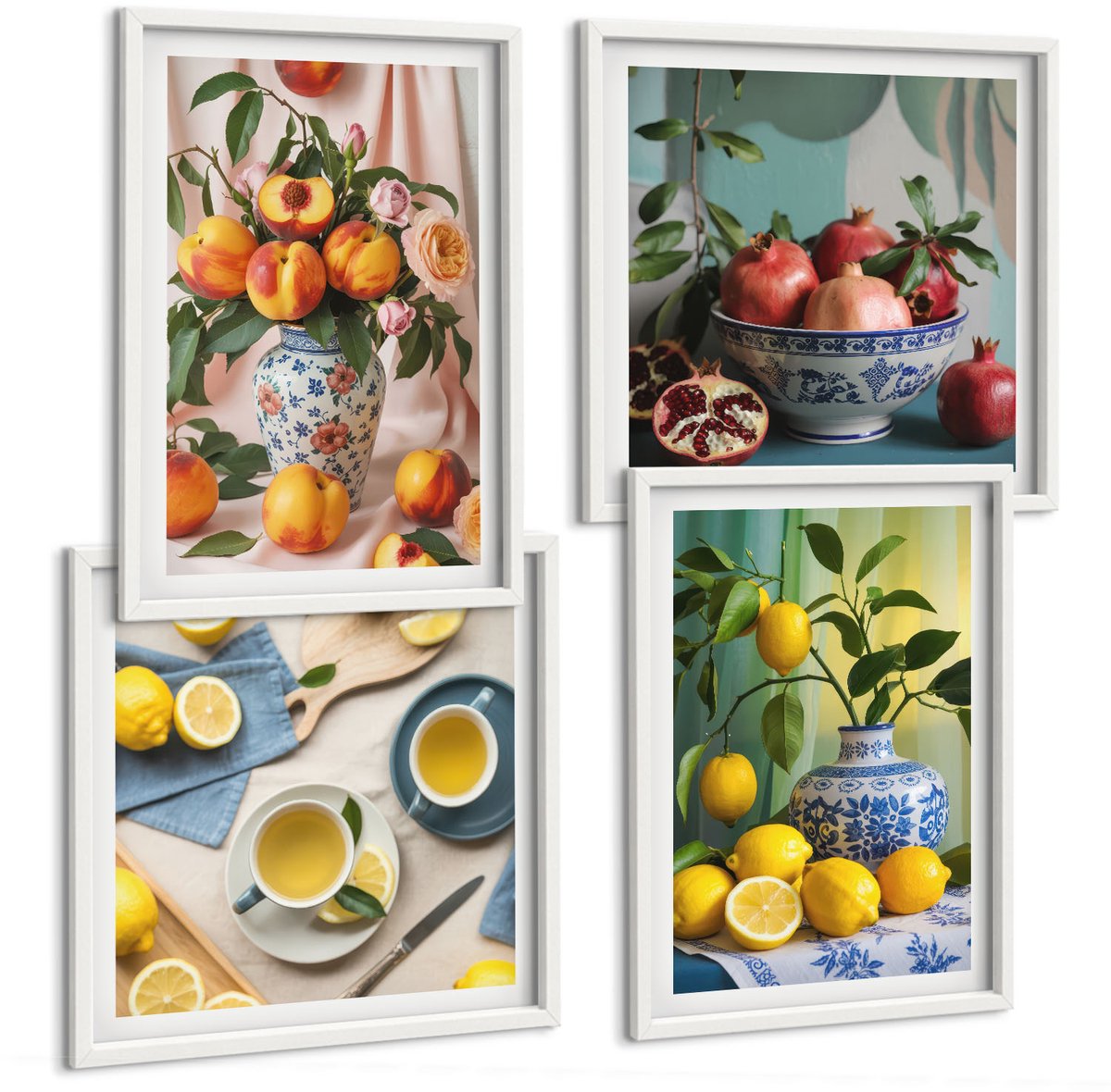 Wallfluent 4-Delige Schilderij Set - Stijlvolle Figuren En Plantenposters Van Henri Matisse - 40 x 40 En 40 x 60 - Wanddecoratie - Woonkamer Decoratie