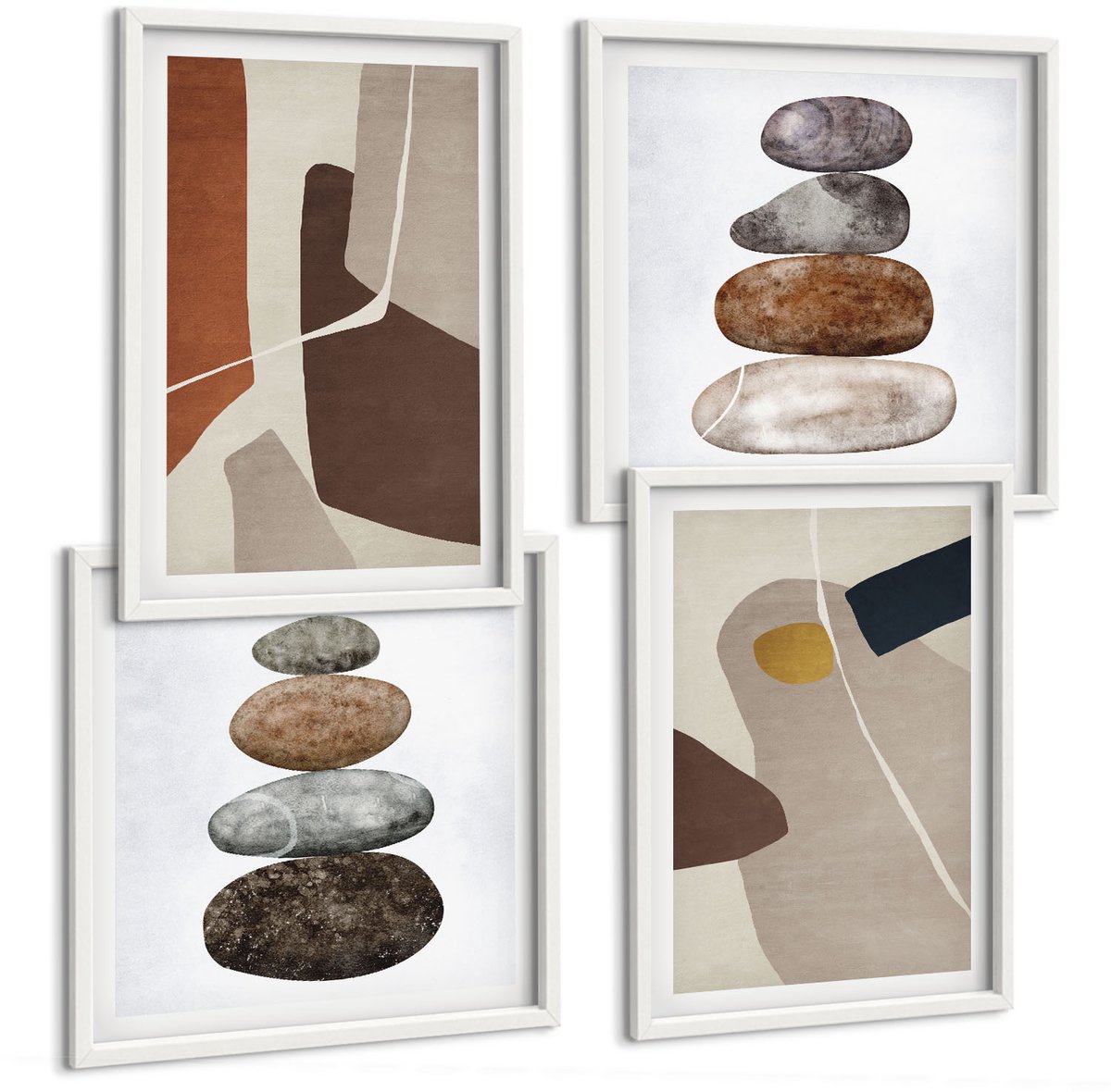 Wallfluent 4-Delige Schilderij Set - Abstracte Boho-Schildervormen In Moderne Stijl - 40 x 40 En 40 x 60 - Moderne Wanddecoratie - Slaapkamer - Stijlvolle Muurdecoratie
