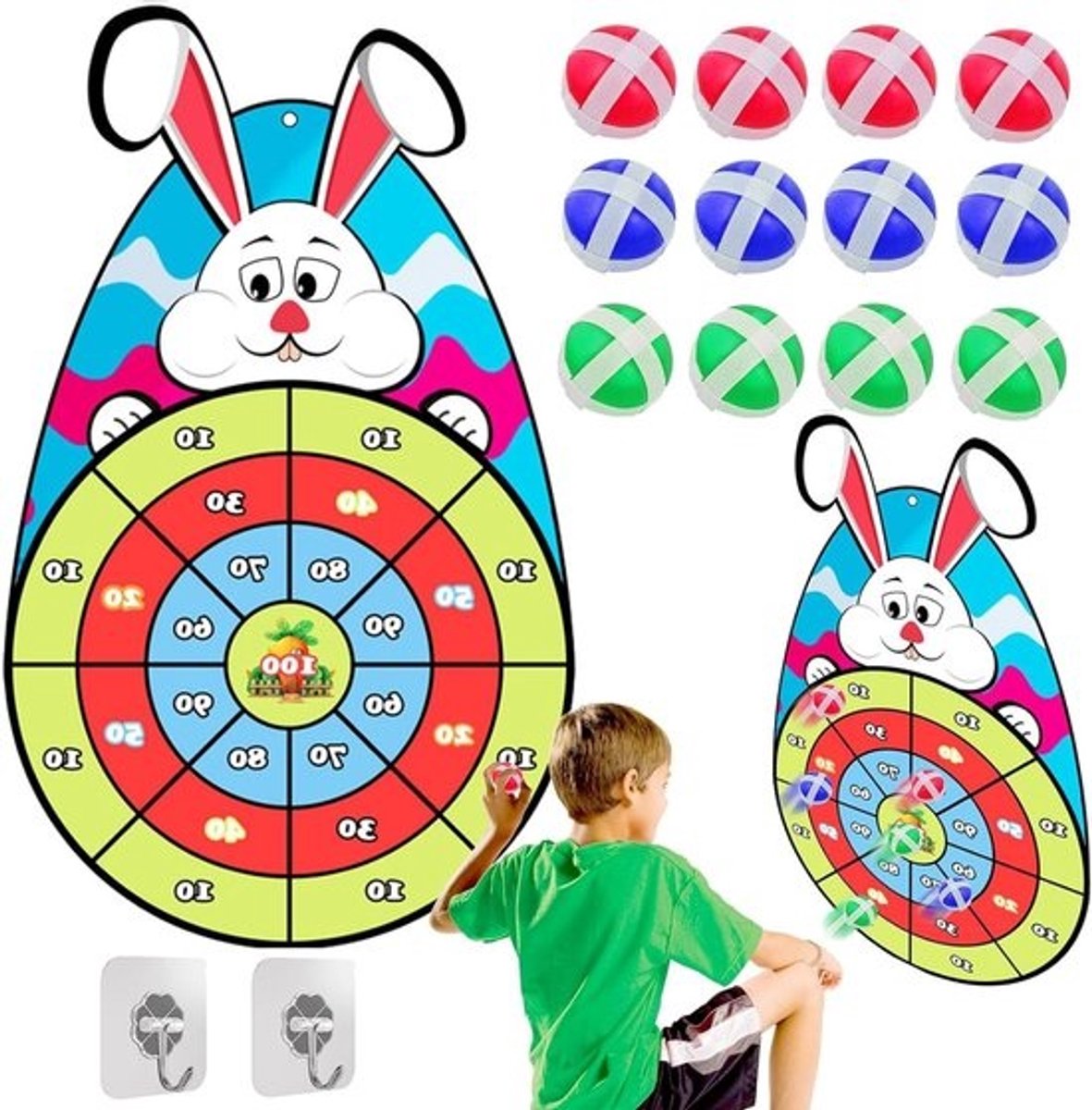 Dartbord voor Pasen - Konijn spel - Feestelijk spel - Met kleverige ballen - 75 cm - Meerkleurig