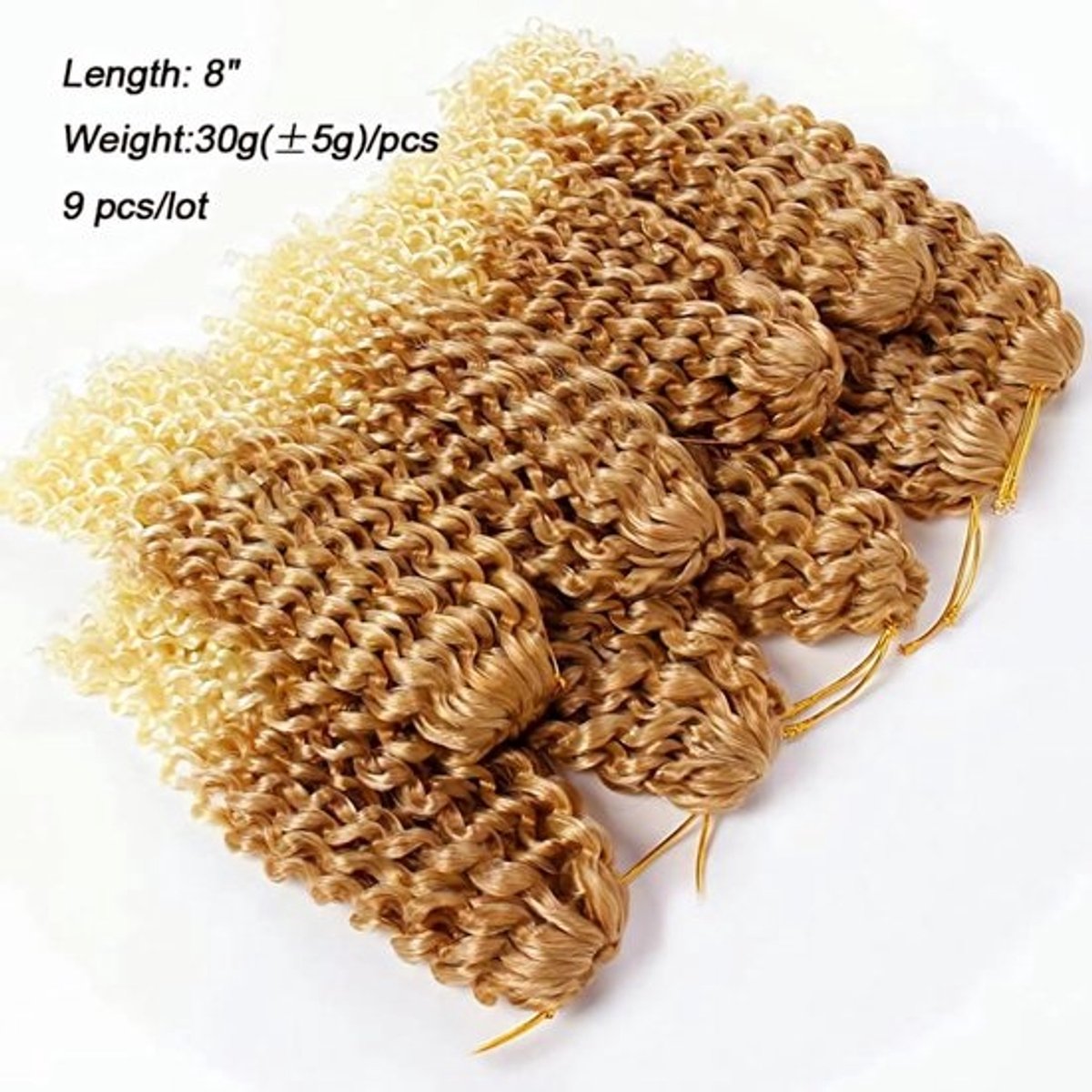 9 Delige Set Krullend Synthetisch Haar Haarextensions 20cm - Voor Vlechten en Haken - Inclusief Installatiegereedschap