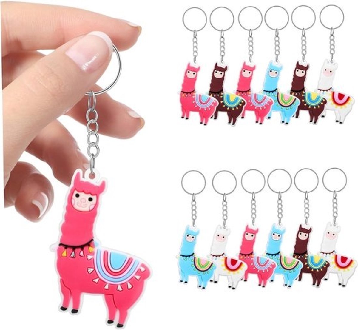 12x Schattige Alpaca Sleutelhangers Cartoon Dierenthema Tashangers Cadeautjes