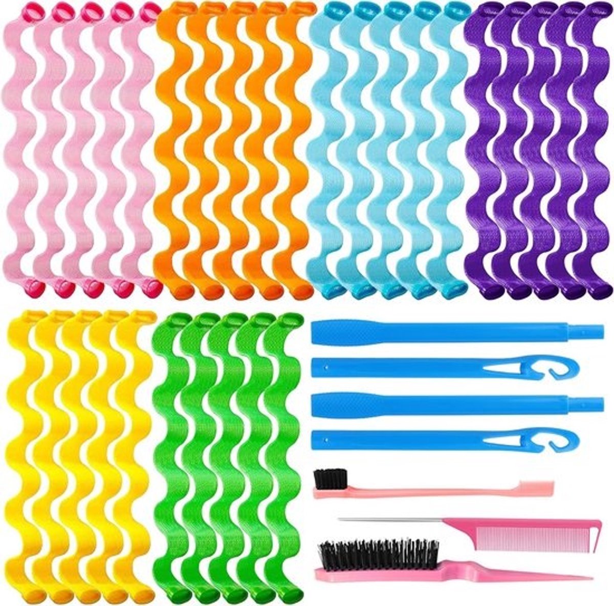 35 stuks Hittevrije Spiraal Krulspelden 30cm met Styling Haken voor Mooie Krullen