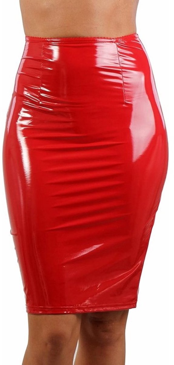 Sexy Wetlook Vinyl Rok Kniehoog met Lange 2-Weg Ritssluiting