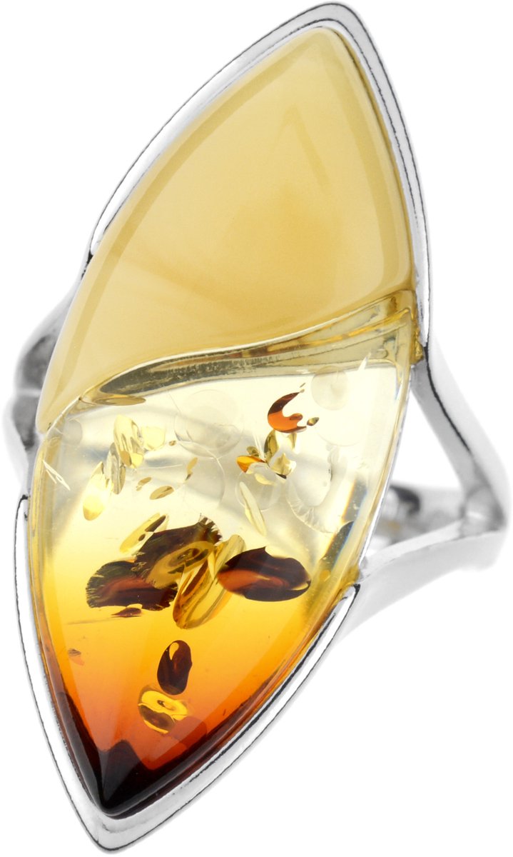Cavill - Elegante Zilveren Ring 925 Sterling met 4,05 ct Natuurlijke Baltische Barnsteen en Mistige Barnsteen - Cabochon Design