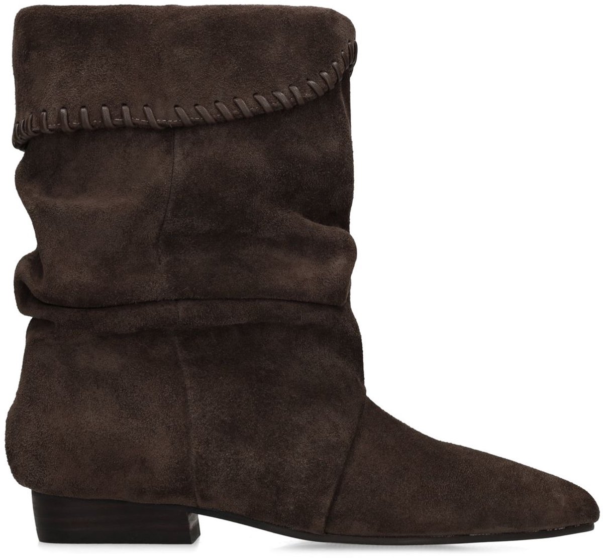 Manfield - Dames - Taupe suède enkellaarsjes - Maat 38