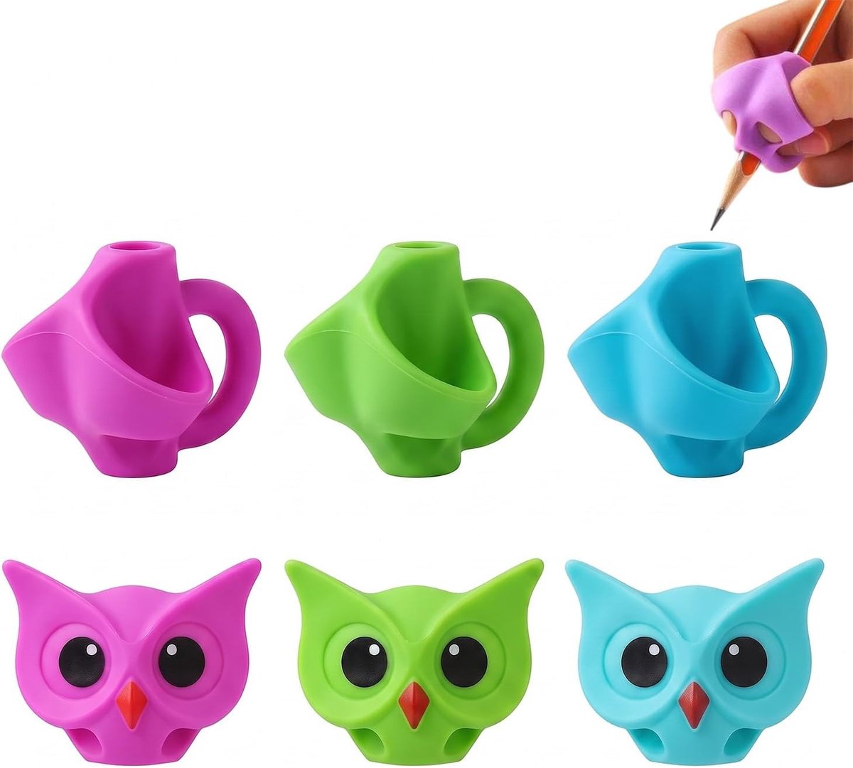 Set van 6 ergonomische vingergeleiders voor kinderen, schrijfhulp voor houdingscorrectie, zachte siliconen schoolaccessoires voor links- en rechtshandigen