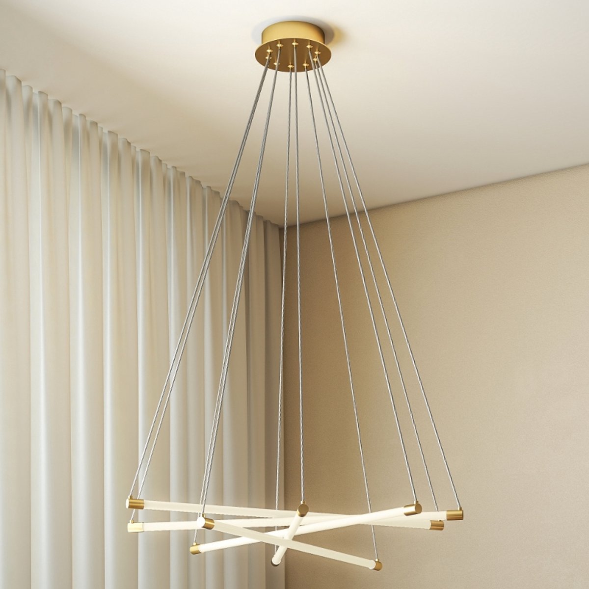 Plafondlamp‑led‑50w‑5 verstelbare lichtbuizen‑woonkamer eetkamer keuken‑goud‑wit