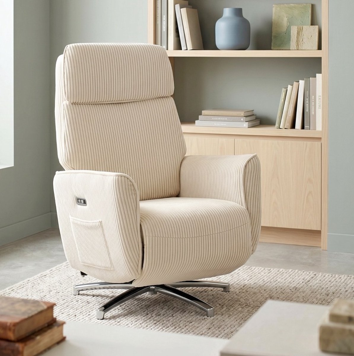 DESMIU Relaxfauteuil 76 Cm - Elektrisch Verstelbaar Met 2 Motoren En 360 Graden Draaibaar - Voor Woonkamer En Tv Kamer - Polyester - Cream White