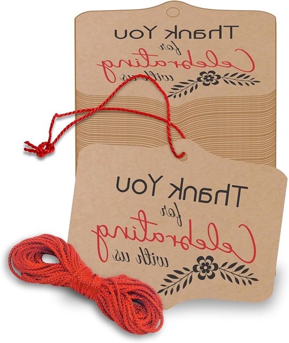 Bedankkaartjes - Kraft labels - Verpakking personaliseren - Bloemenprint ontwerp - 50 stuks - Bruin