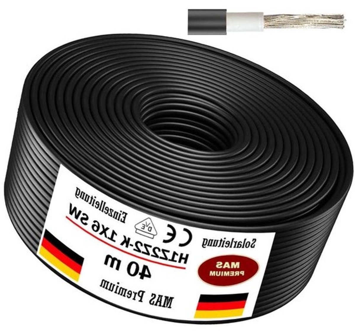 Solarkabel H1Z2Z2-K - Zonne-energie kabel - Zonnepanelen installeren - Dubbel geïsoleerd halogeenvrij - 40 meter - Zwart