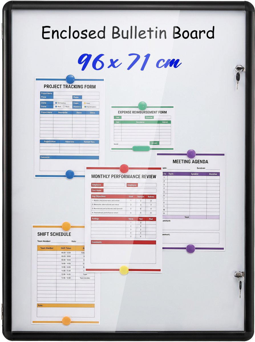 SureDeal® - Presenter - Afsluitbare Vitrine Informatiebord - Magnetische - Beschrijfbare Achterwand Prikbord - Wandmontage - 66x51x3,2 cm - Zwart