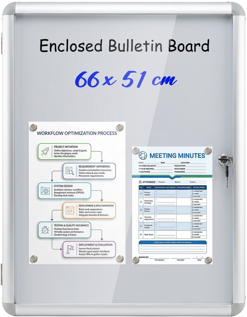 SureDeal® - Presenter - Afsluitbare Vitrine Informatiebord - Magnetische - Beschrijfbare Achterwand Prikbord - 66x51x3,2 cm - Zilver