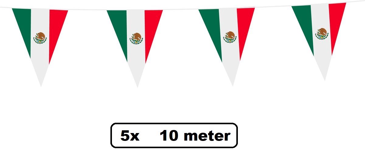 5 stuks Vlaggenlijn Mexico 10 meter - Landen EK WK Mexicaan festival thema feest fun