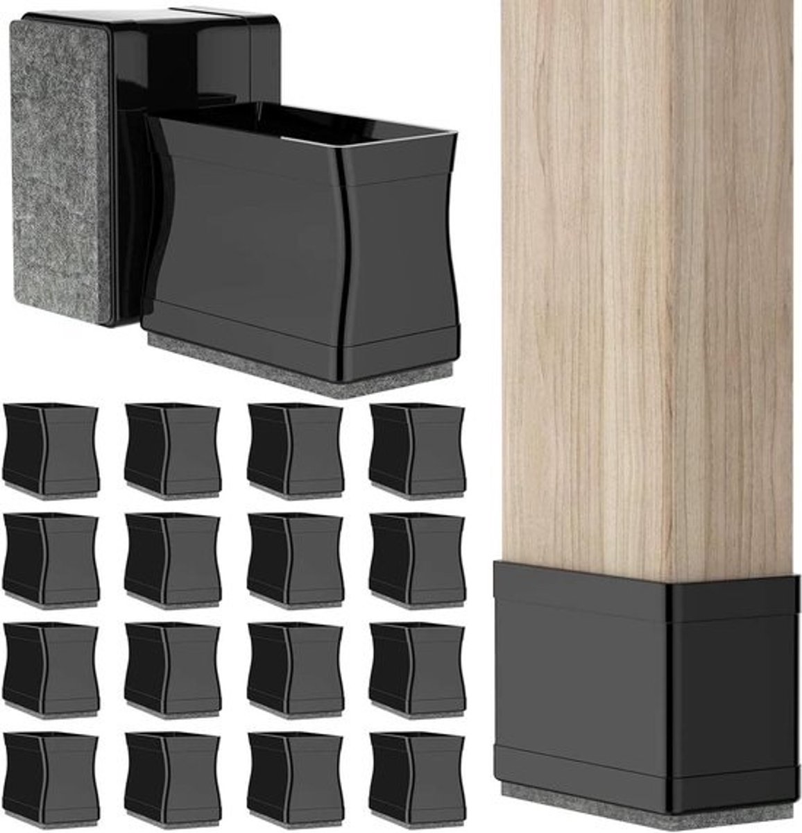Stoelpootbeschermers - Meubeldopjes Vilt - Vloeren Beschermen - Geïntegreerde Vilten Pads - 24 Stuks - Zwart