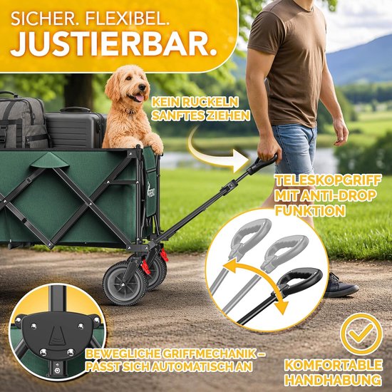 Bolderkar Opvouwbaar - Handwagen Transportkar - Dingen Vervoeren - XXL Laadvolume 215L - Max 150 kg - Groen van Bolderkar Opvouwbaar — afbeelding 3