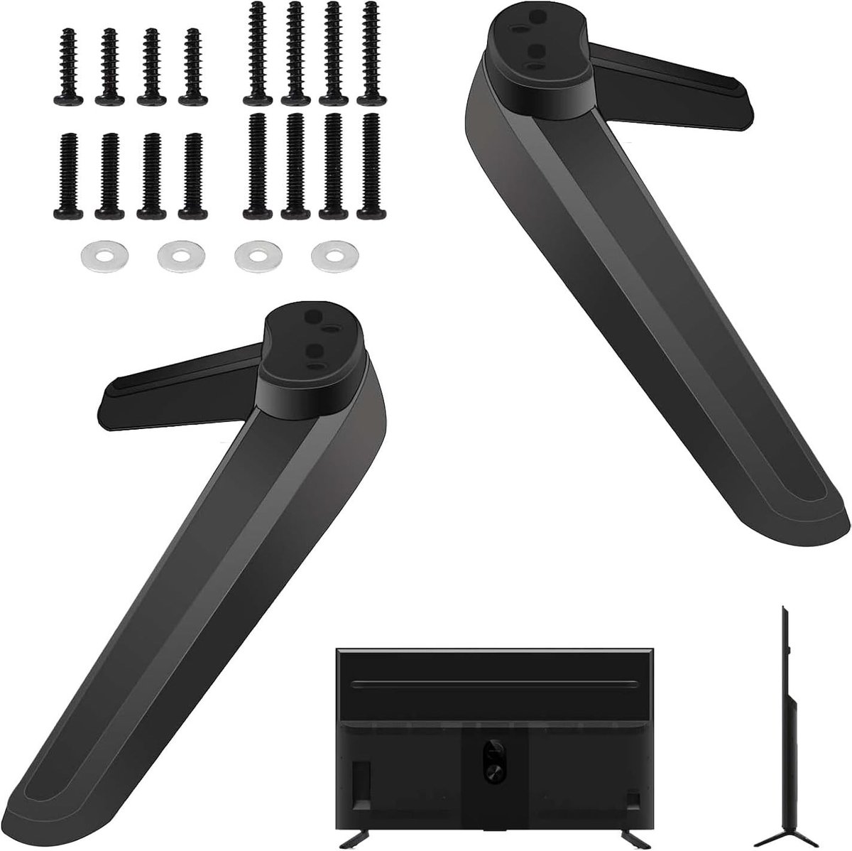 TV Stand met Schroefset, TV Pedestal voor 32-55 Inch LED en LCD Televisies, Zwart, Verstelbare Hoogte en Stabiele Basis